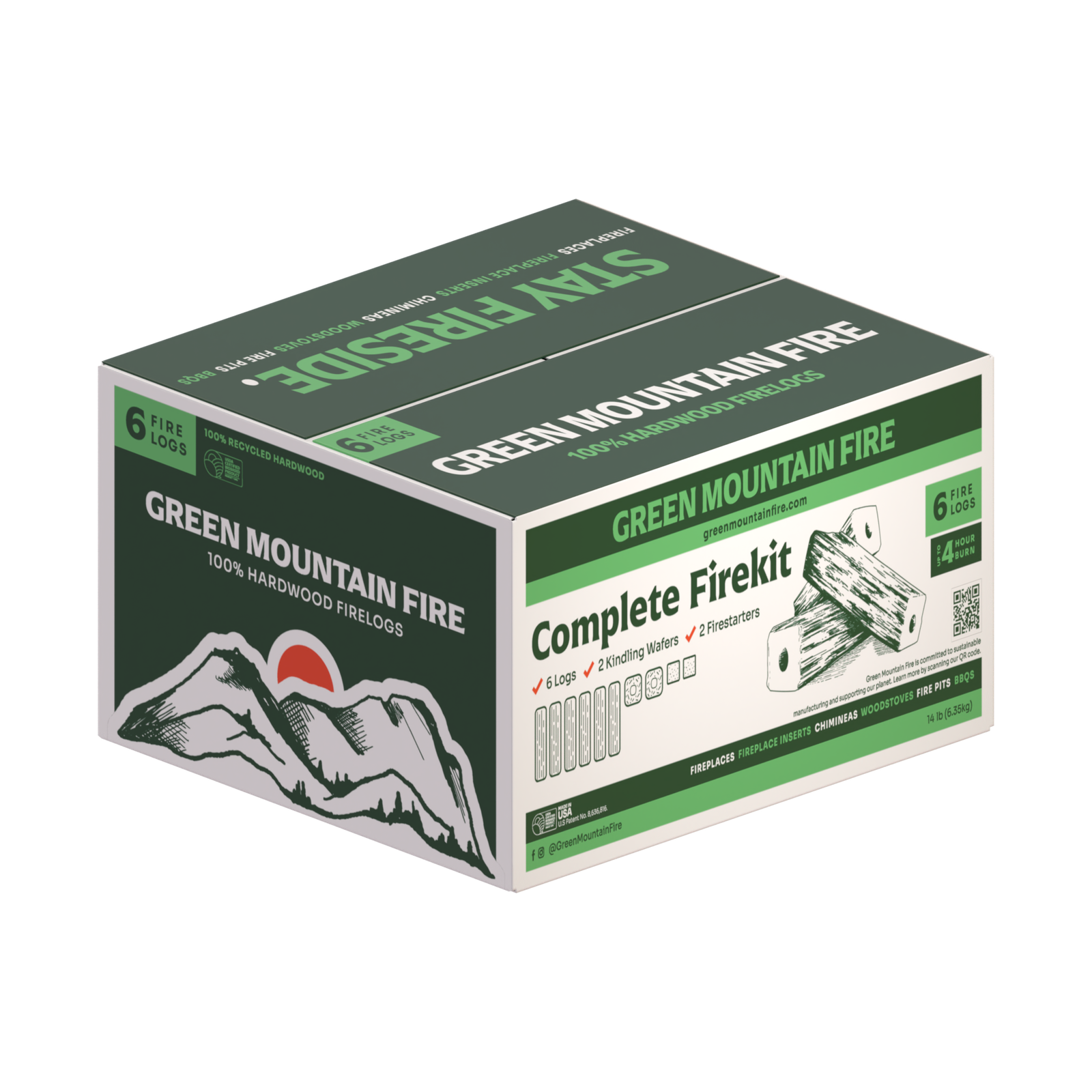 Green Mountain Fire 100% Hardwood 6 Log Fire Kit – Free Shipping