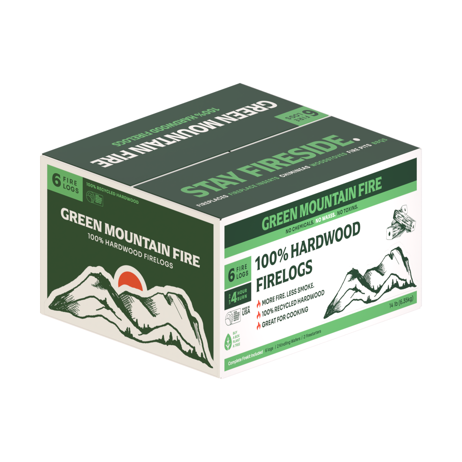 Green Mountain Fire 100% Hardwood 6 Log Fire Kit – Free Shipping