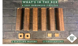 Green Mountain Fire - 100% Hardwood Fire Logs - 6 Log Complete Fire Kit