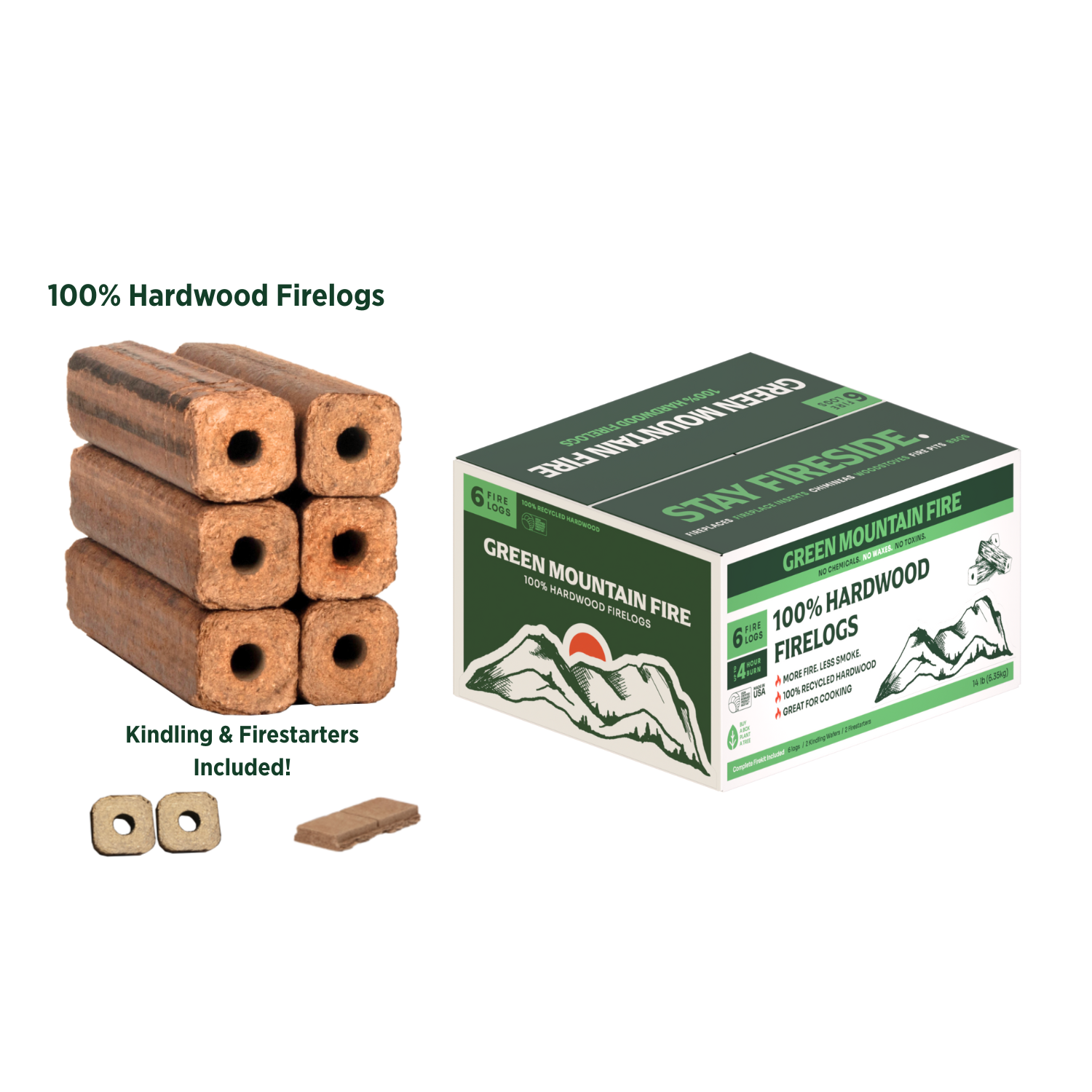 Bundle & Save: Green Mountain Fire 3-Pack – 100% Hardwood 6 Log Fire Kits (18 Logs Total) – Free Shipping